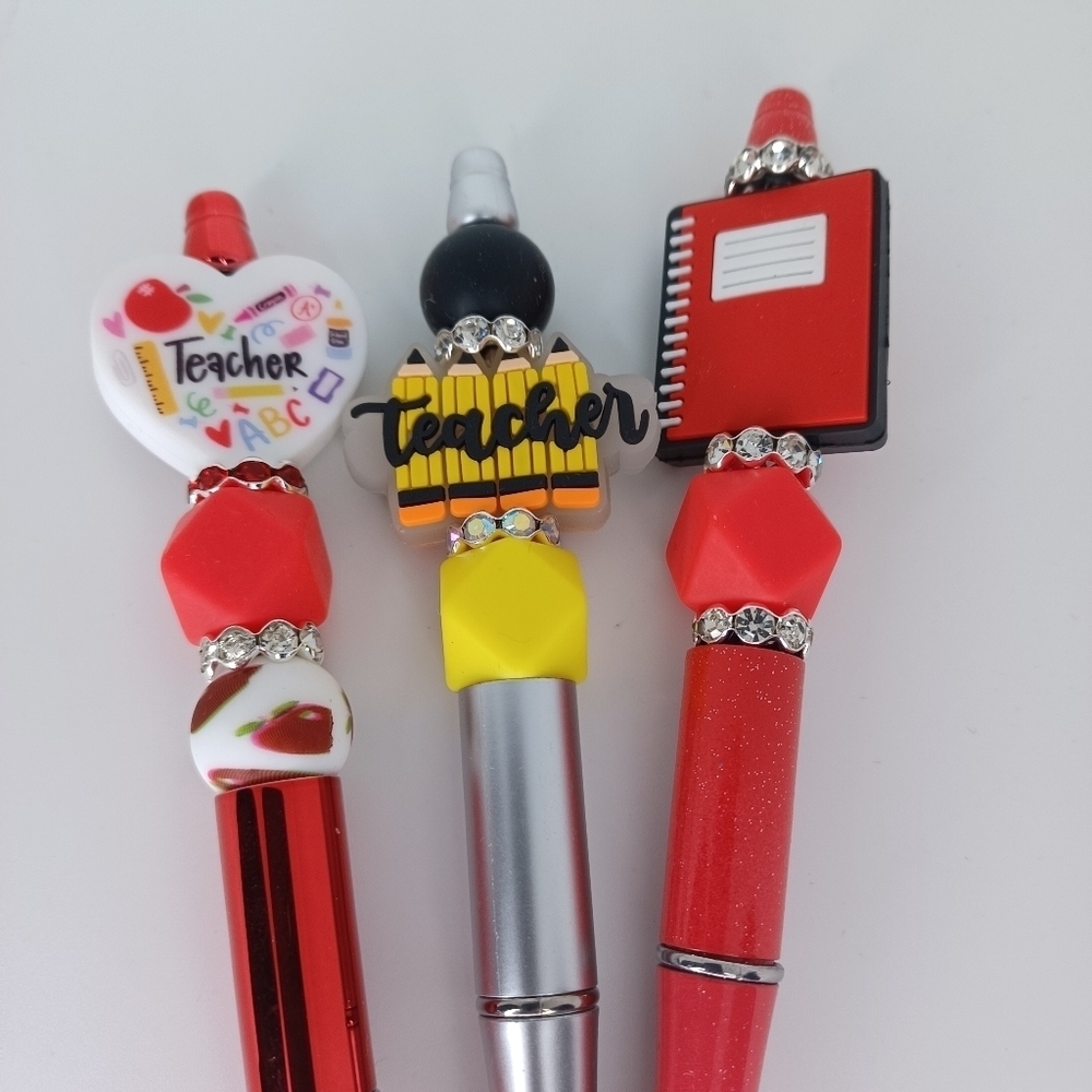 Hamdmade Set OfThree Teacher-Themed Silicone Beaded Pens - Picture 2 of 3
